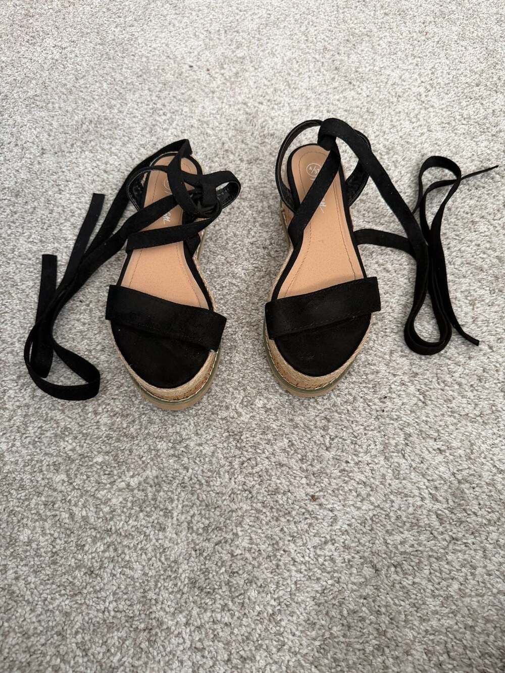 Nasty Gal Black Faux Suede Lace Up Espadrille Flatform Sandals Size 7